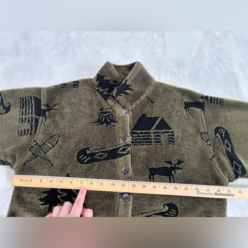 Vintage True Grit Cabin Fever Fleece Jacket Olive Green Nature Print USA Size M - Picture 5 of 10